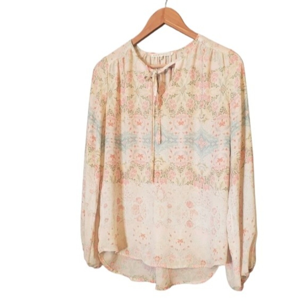 Violet & Claire Key hole tie Tunic Blouse Soft pink Size M